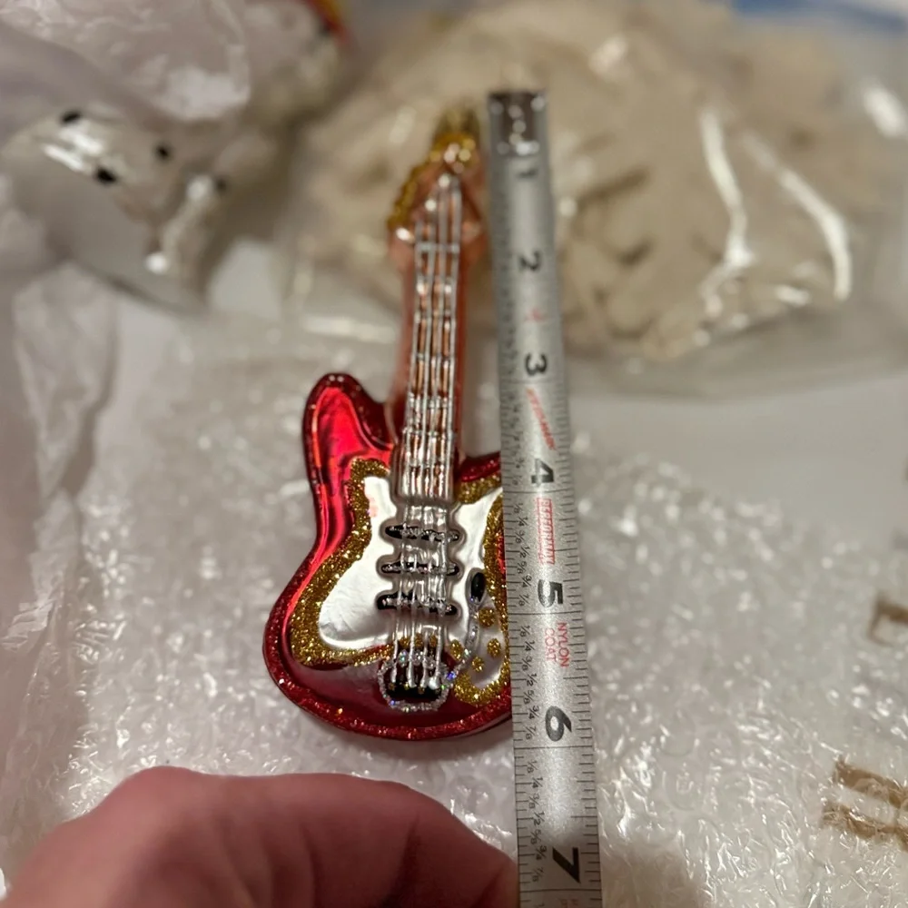 New Vintage West Elm Glitter and Glass Guitar Ornament, -6”,